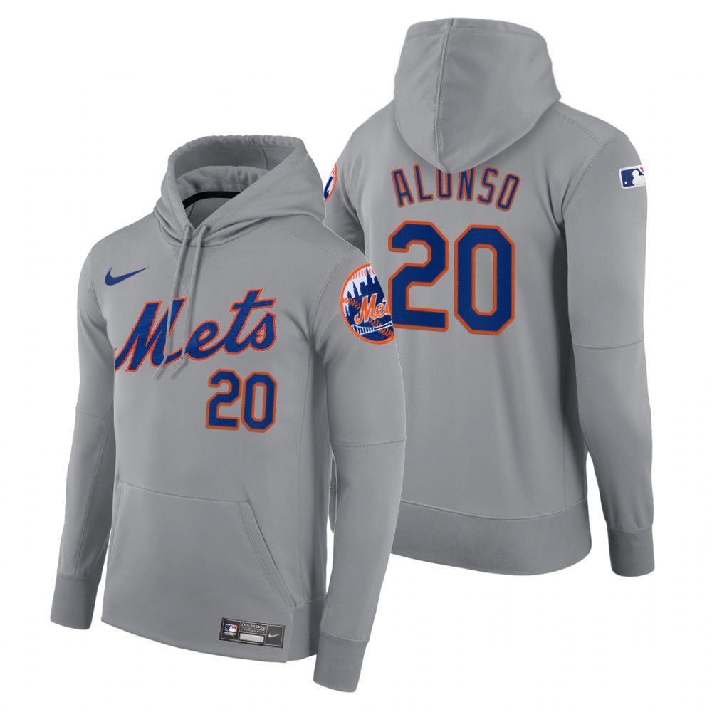 Men New York Mets #20 Alonso gray road hoodie 2021 MLB Nike Jerseys